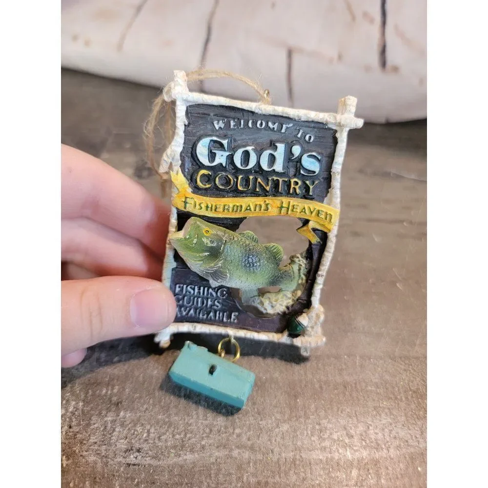 Welcome to God's Country Fisherman Heaven bass‎ ornament Xmas decor
